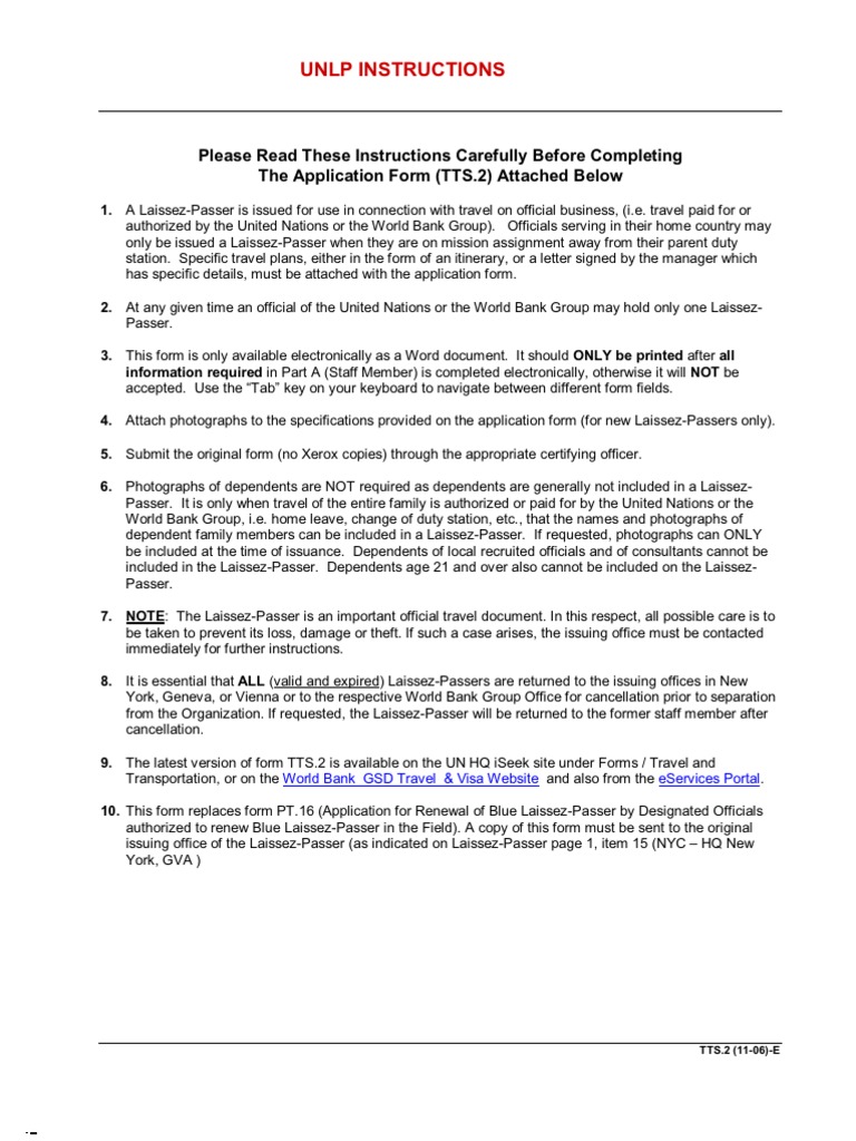 Application for Issuance or Renewal of United Nations LaissezPasser Travel Document PDF