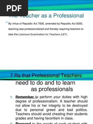 The Teacher As A Professional