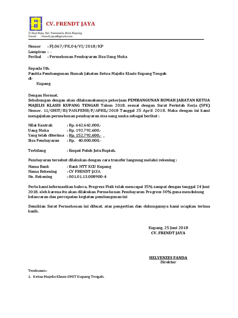 03. Surat Permohonan Pembayaran Sisa Uang Muka - Revisi