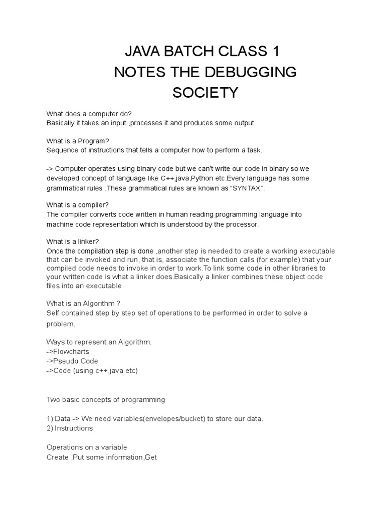 Java Batch Class 1 Notes | PDF | Source Code | Programming Language