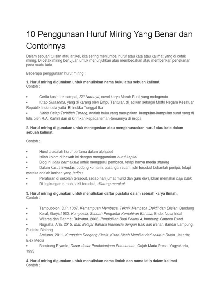 10 Penggunaan Huruf Miring Yang Benar Dan Contohnya