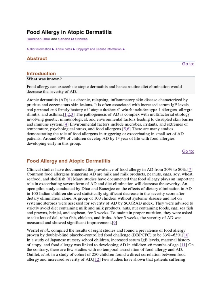 Dhar, 2016 Food Allergy in Atopic Dermatitis | PDF | Food Allergy | Allergy