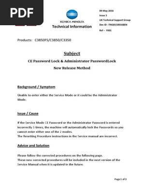Bizhub C3350 - C3850 Password Reset