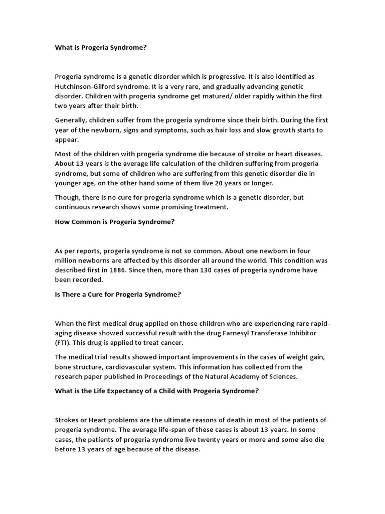 What Is Progeria Syndrome | PDF | Medical Specialties | Epidemiology