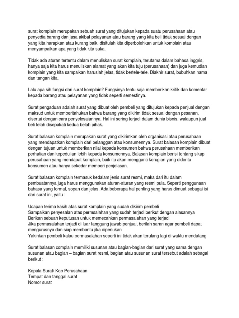 Complaint Letter Contoh Surat Komplain - Letter Complaint Letter Contoh Surat Komplain - Letter