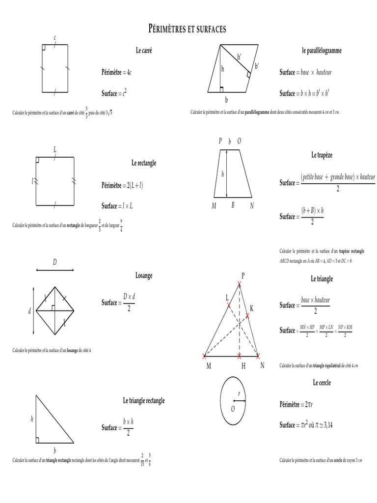 Calculer Le Périmètre D un Triangle Rectangle Perimetre Surface Volume PDF | PDF | Zone | Le volume