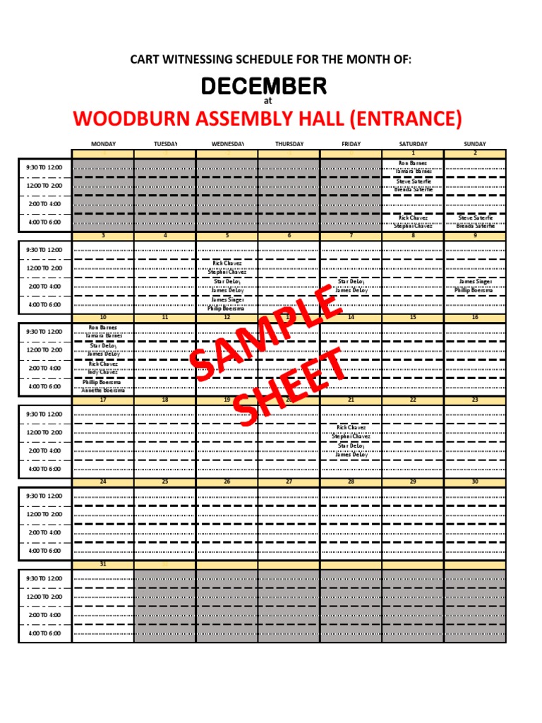 Cart Witnessing Schedule Woodburn Version 2 PDF Department Of