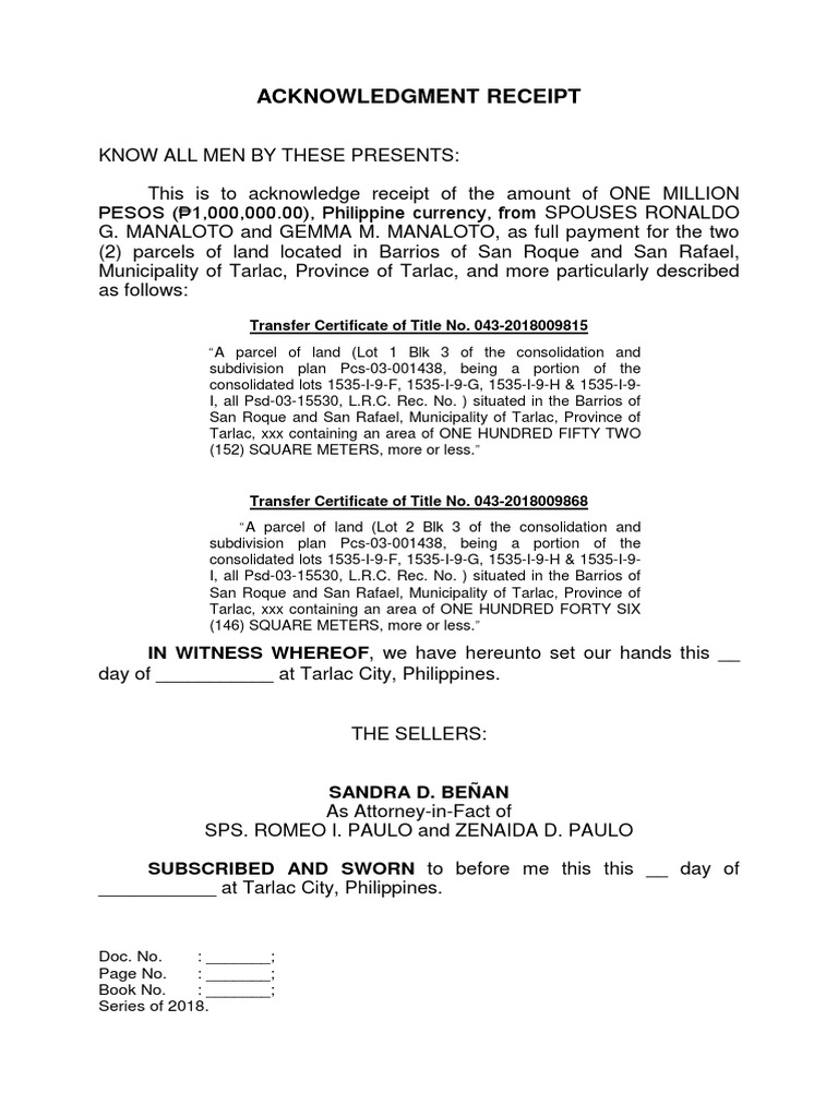 Acknowledgment Receipt Paulo | PDF | Law | Home & Garden