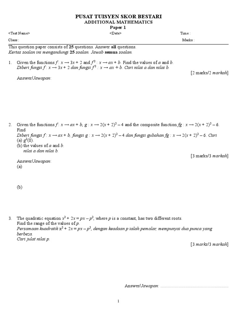 Additional Mathematics Exam Paper | PDF | Teaching Mathematics ...
