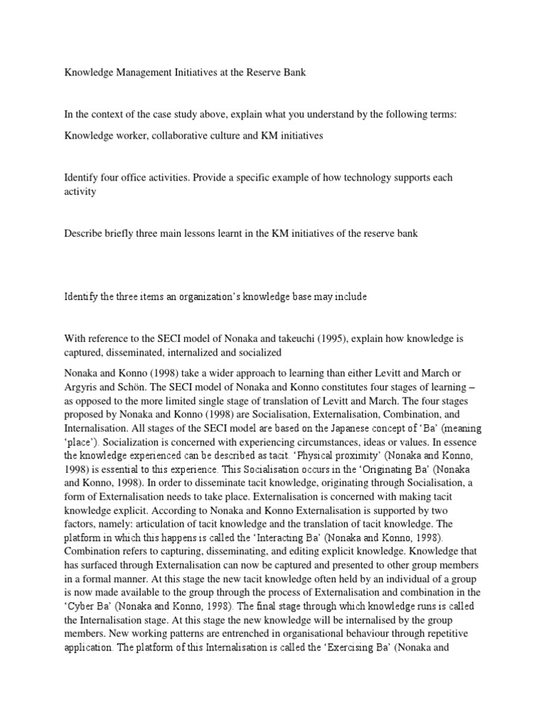 Knowledge Management at Reserve Bank | PDF | Tacit Knowledge ...