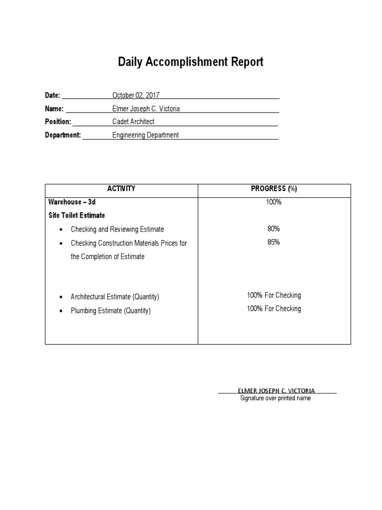 Daily Accomplishment Report - Oct 2017 | PDF