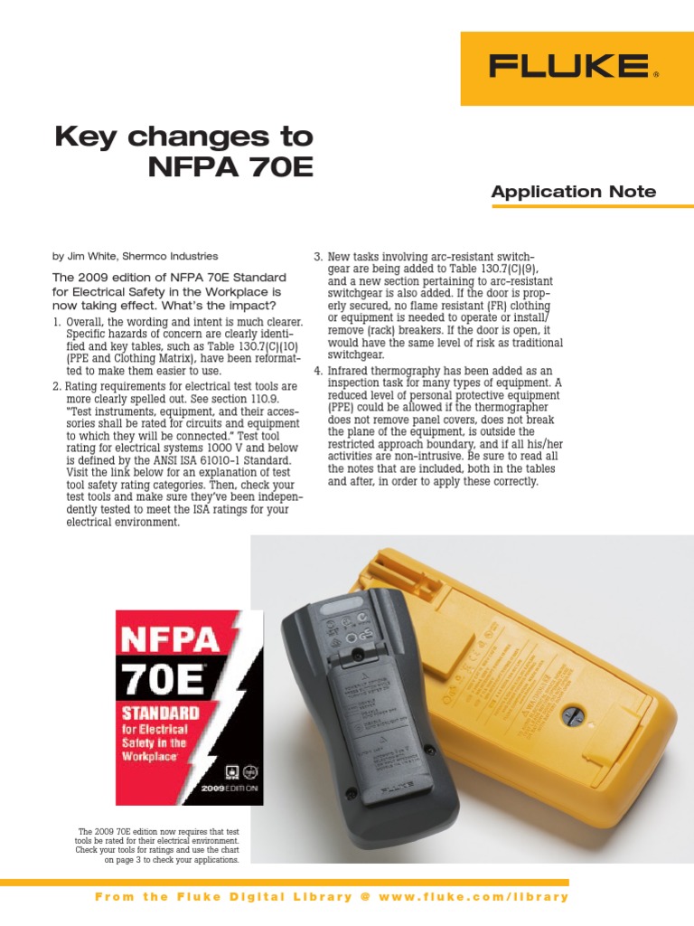 Key Changes To Nfpa 70E Application Note PDF Electric Power