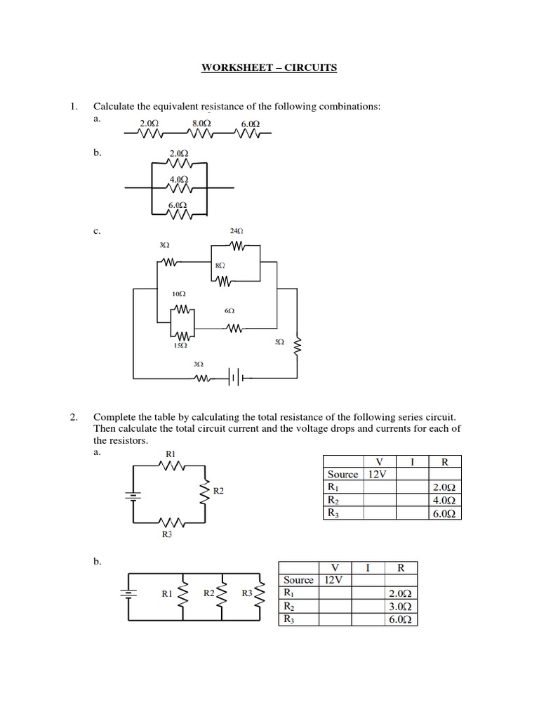 Circuit Calculations Worksheet | PDF