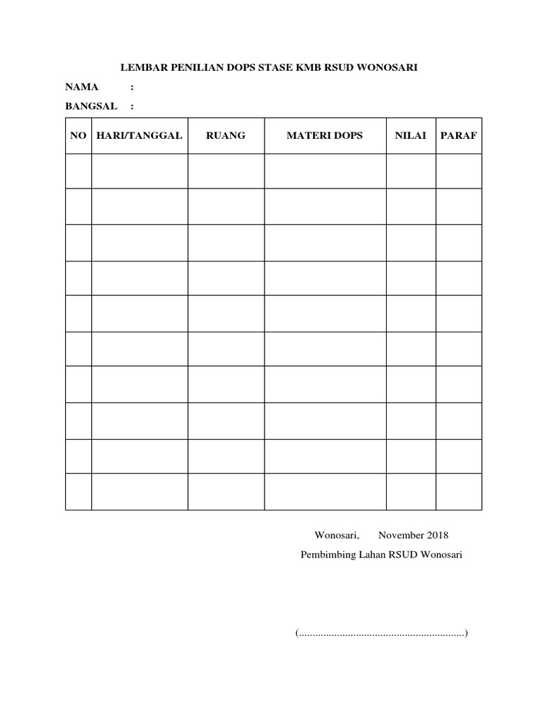 DOPS Assessment Sheet RSUD Wonosari | PDF