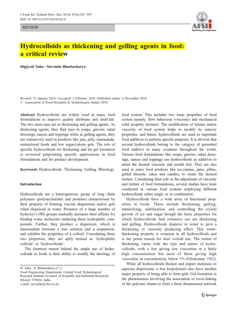 Hydrocolloids as Thickening and Gelling Agents in Food Rheology Gelatin