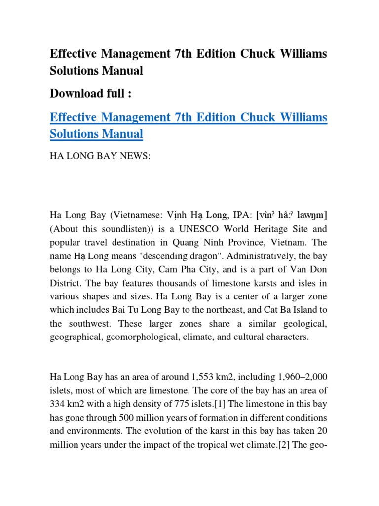 Effective Management 7th Edition Chuck Williams Solutions Manual | Geology  | Earth & Life Sciences