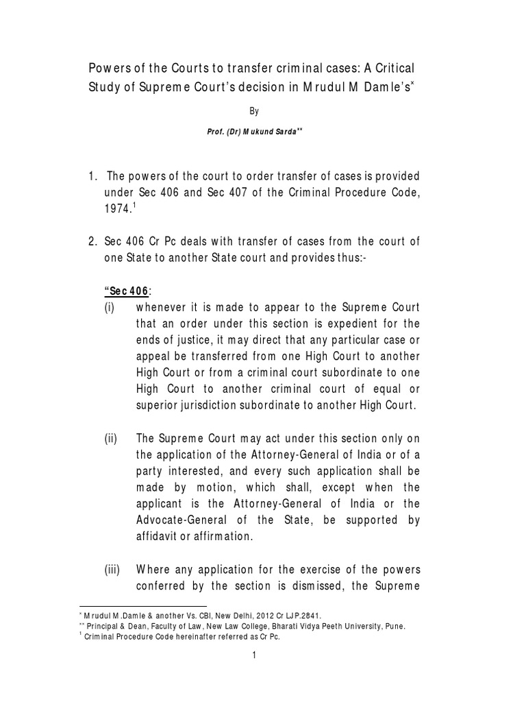 Transfer of Criminal Cases Under CrPC | PDF | Supreme Courts | Judge
