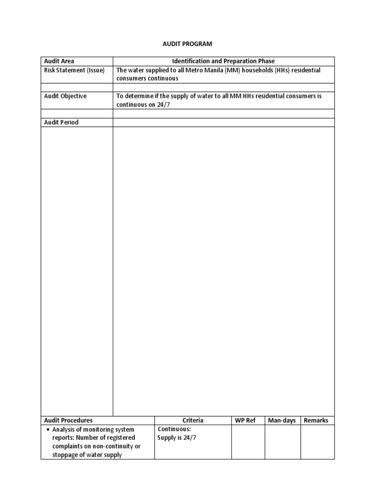 Audit Program Audit Area Identification and Preparation Phase | PDF