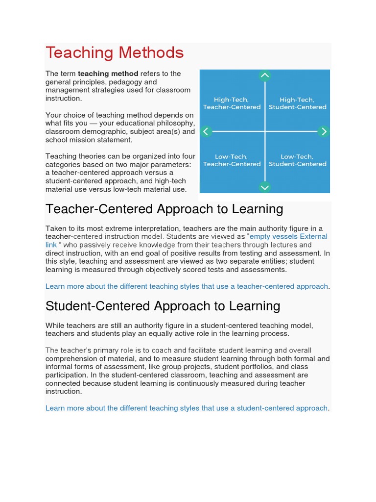 Teaching Methods TeacherCentered Approach To Learning PDF