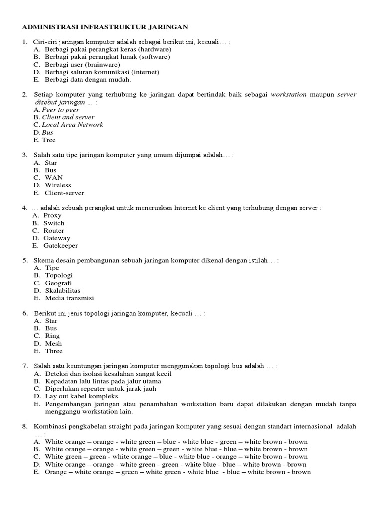 Administrasi Infrastruktur Jaringan Xi Tkj Pdf