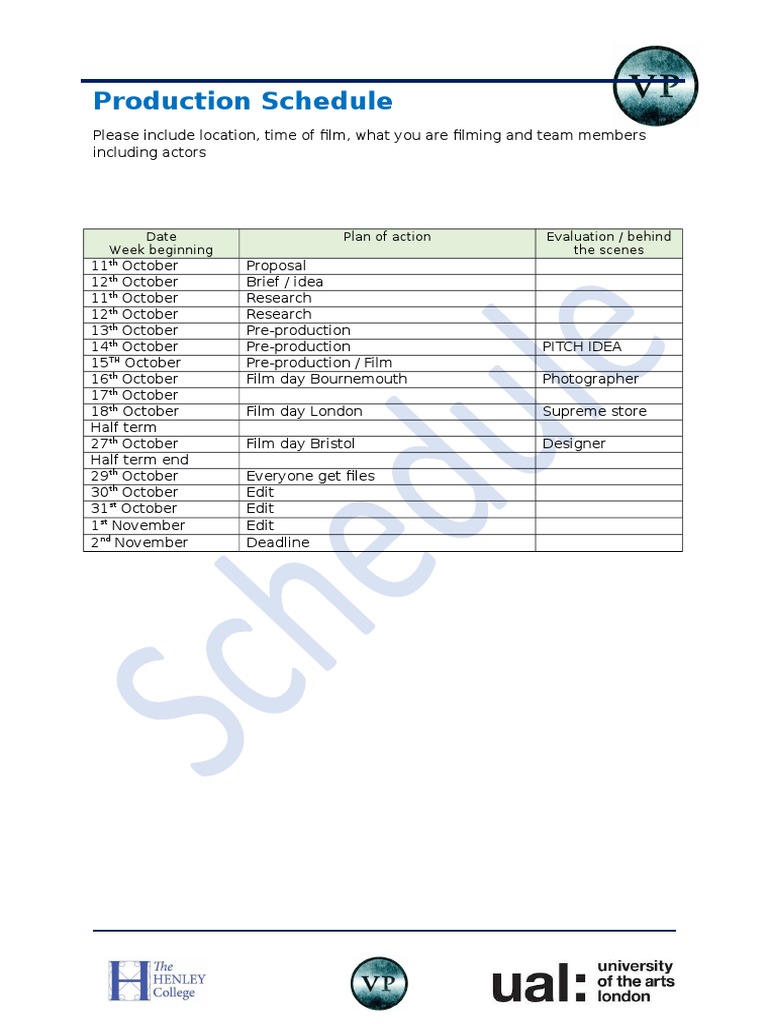 Production Schedule | PDF