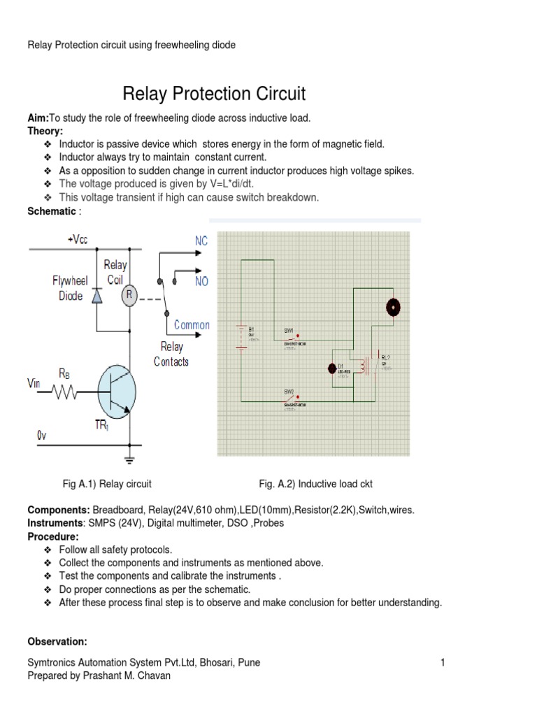 Protecting Relays from Inductive Spikes Through Freewheeling Diodes PDF Inductor Relay