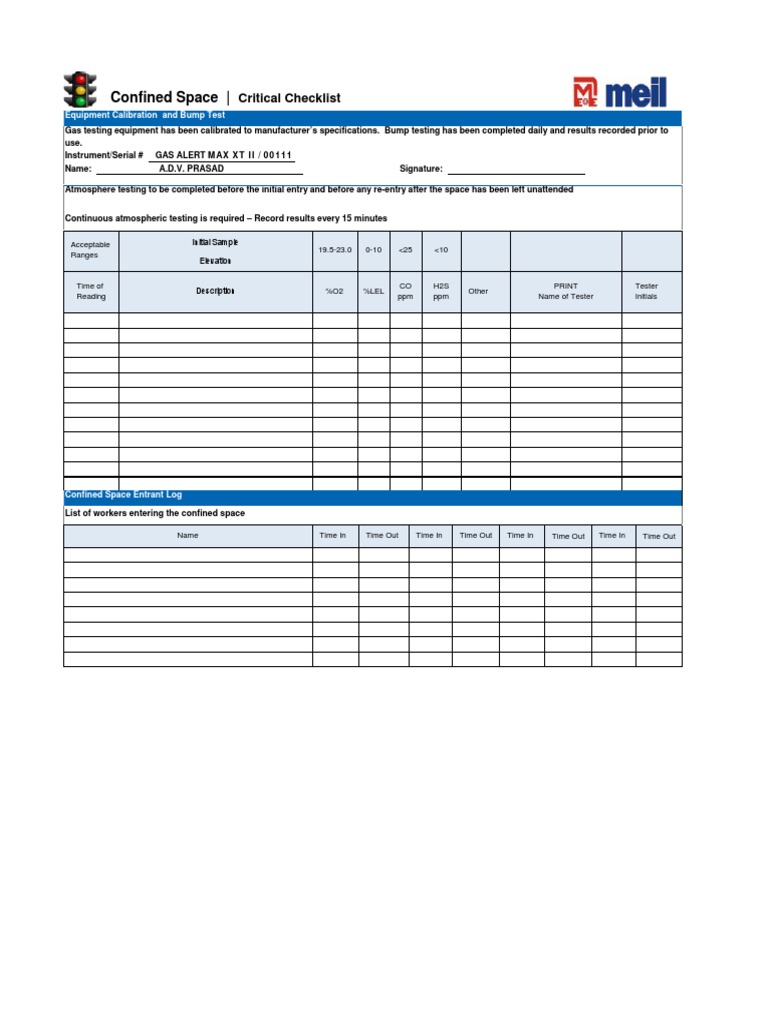 Confined Space Safety Checklist | PDF | Technology & Engineering
