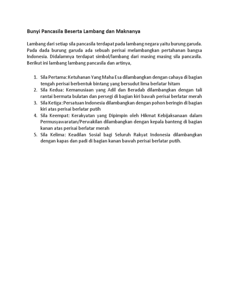Bunyi Pancasila Beserta Lambangnya