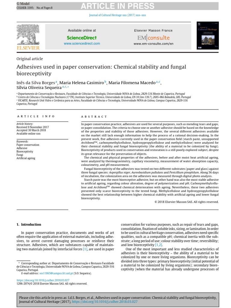 Article in Press: Adhesives Used in Paper Conservation: Chemical ...