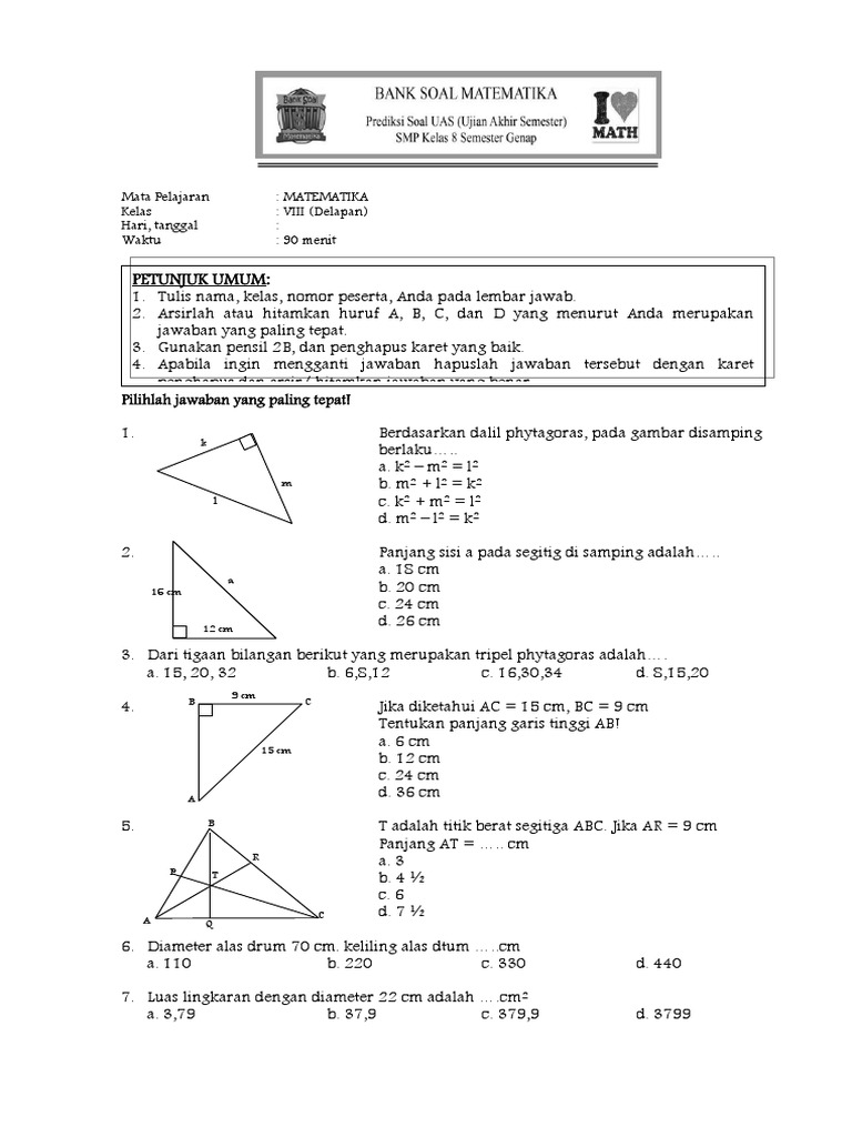 Soal Matematika Kelas 8 Semester 2 Dan Kunci Jawaban Guru Galeri