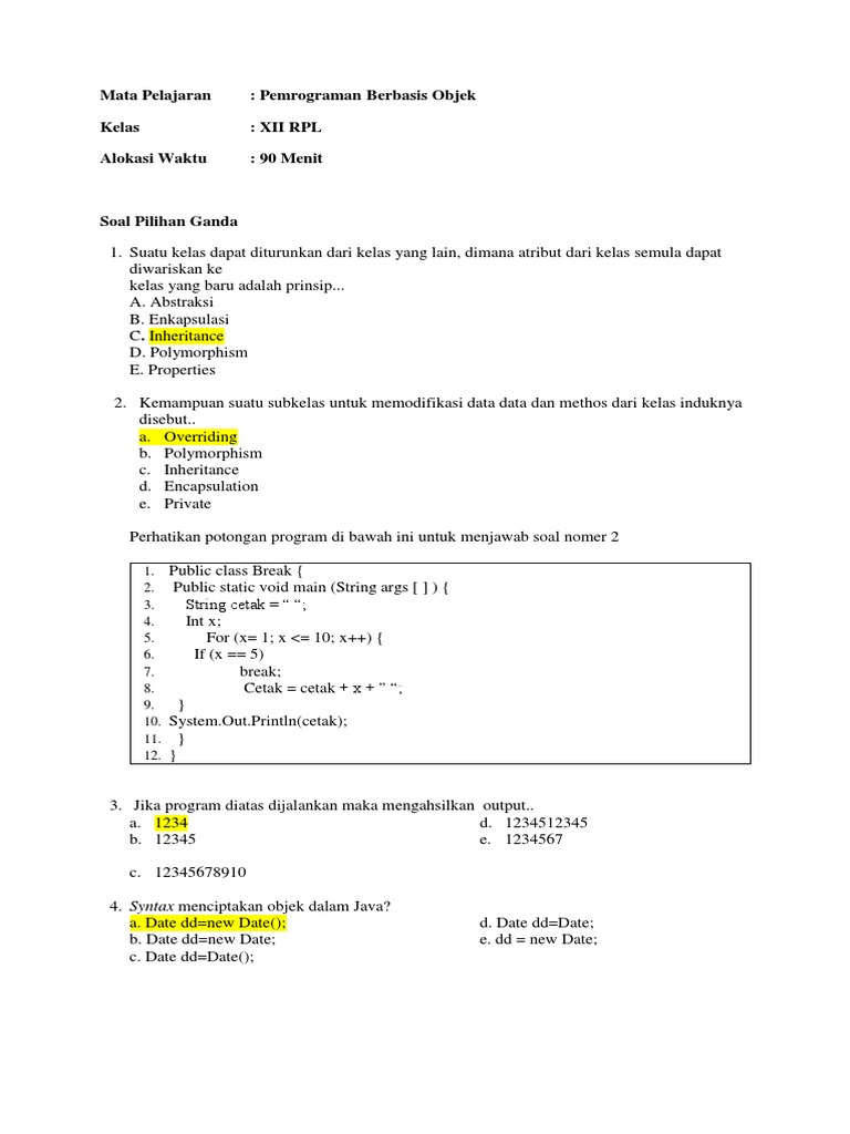 soal uas pbo kelas xii rpl