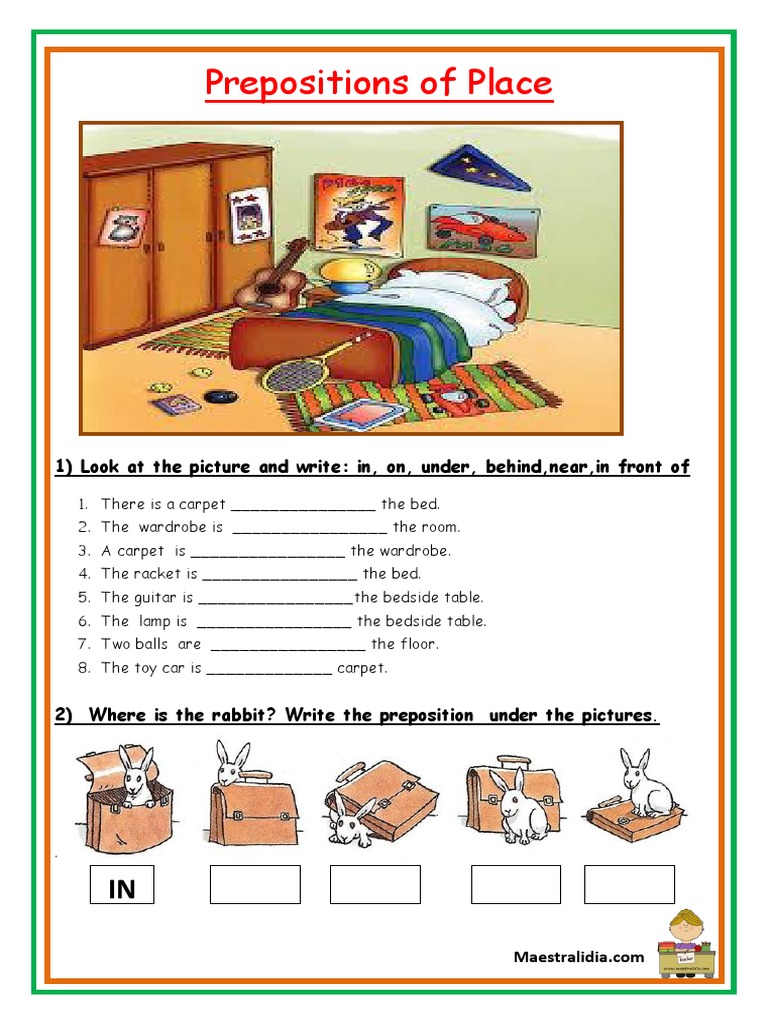 Prepositions of Place: 1) Look at The Picture and Write: In, On, Under ...