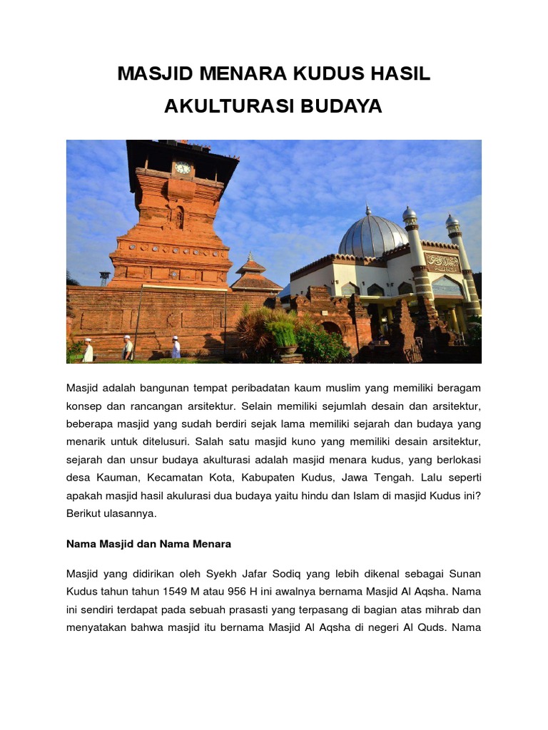 Menara Masjid Kudus Merupakan Hasil Akulturasi Budaya