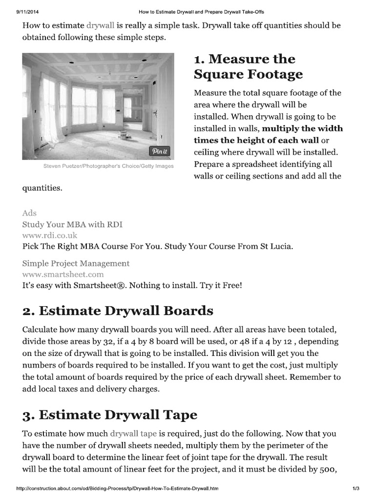How To Estimate Drywall Materials PDF | PDF