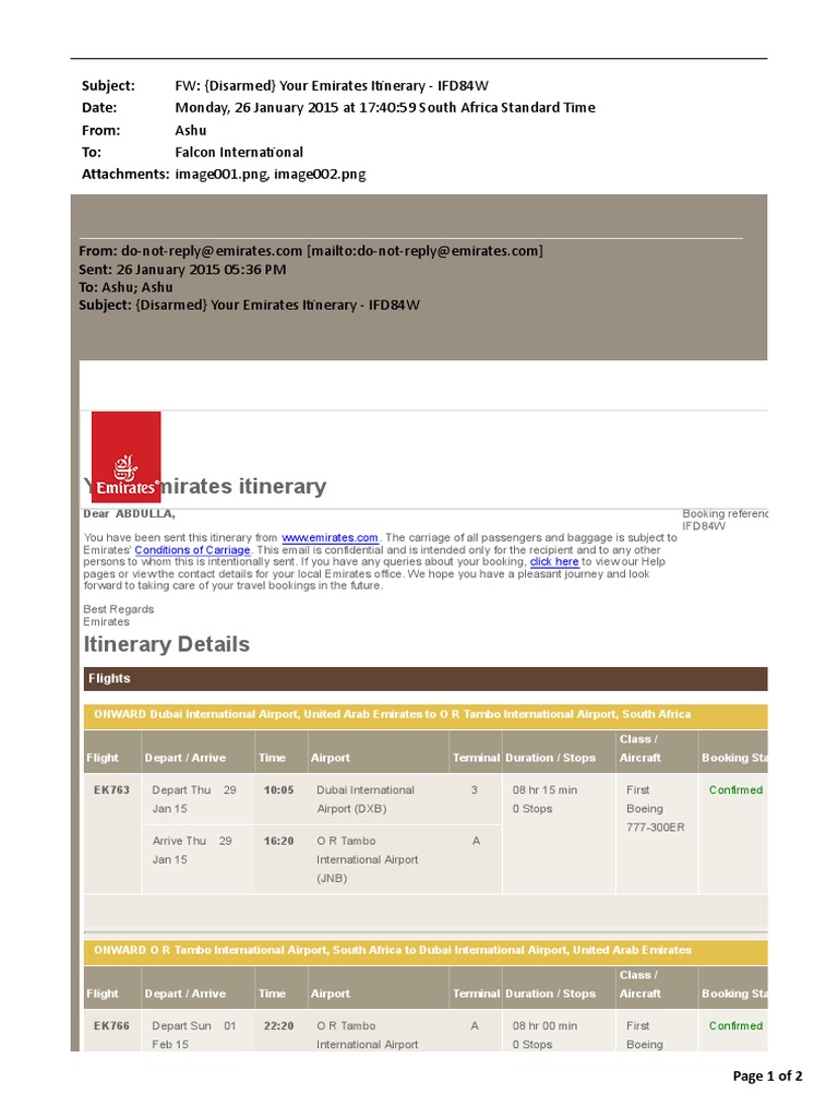 Emirates Itinerary: EK763 & EK766 | PDF | Aeronautics | Transport
