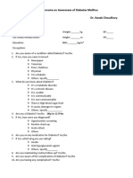 Questionnaire On Awareness of Diabetes Mellitus Dr. Kanak Choudhury