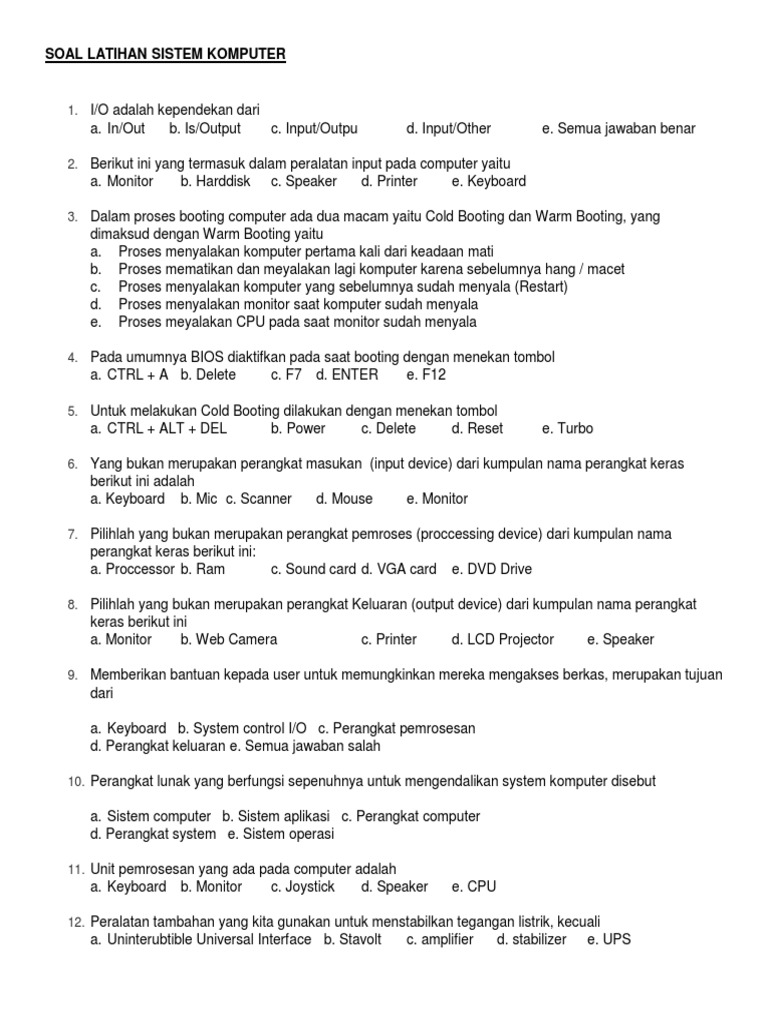 Soal Latihan Sistem Komputer