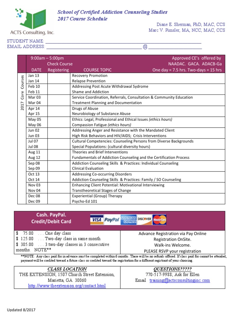 2017 CAC Course Schedule | PDF | Substance Dependence | Substance Abuse