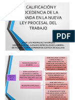 La Calificacion y Procedencioa de La Demanda NLPT - DR Jaime Rodriguez Manrique