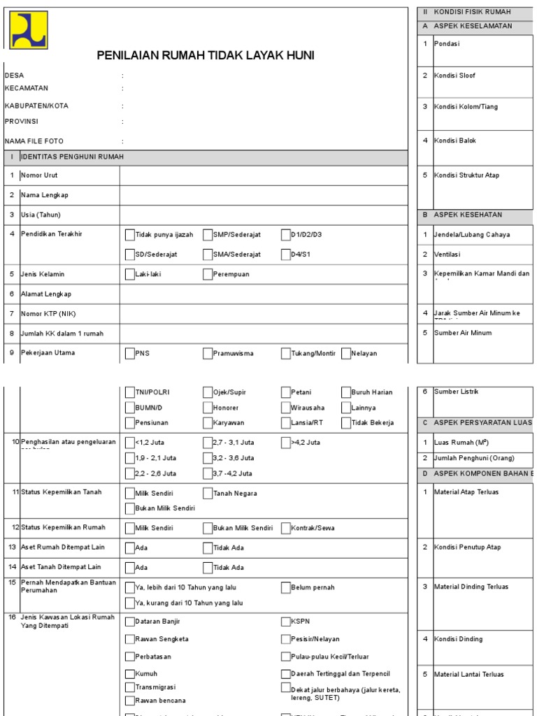 Format Penilaian Kondisi RTLH | PDF