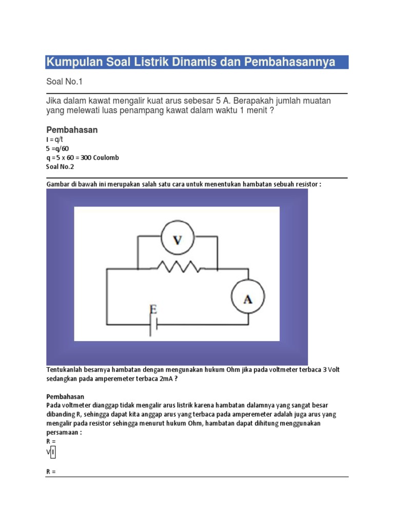 Kumpulan Soal Listrik Dinamis Dan Pembahasannya