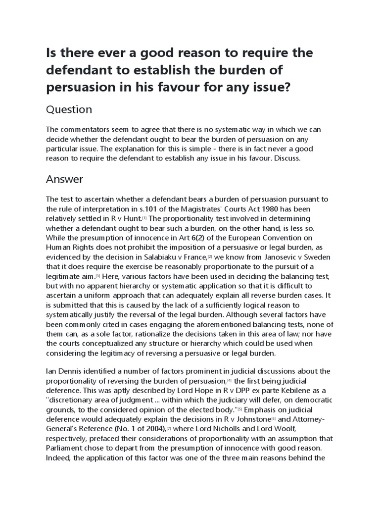 Burden of Persuasion PDF Burden Of Proof (Law) Crime & Violence