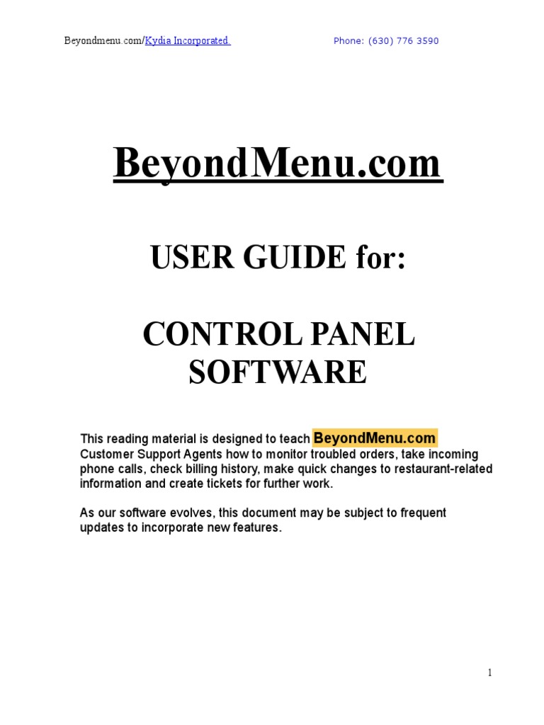 BeyondMenu Control Panel User Guide | PDF | Credit Card | Cheque
