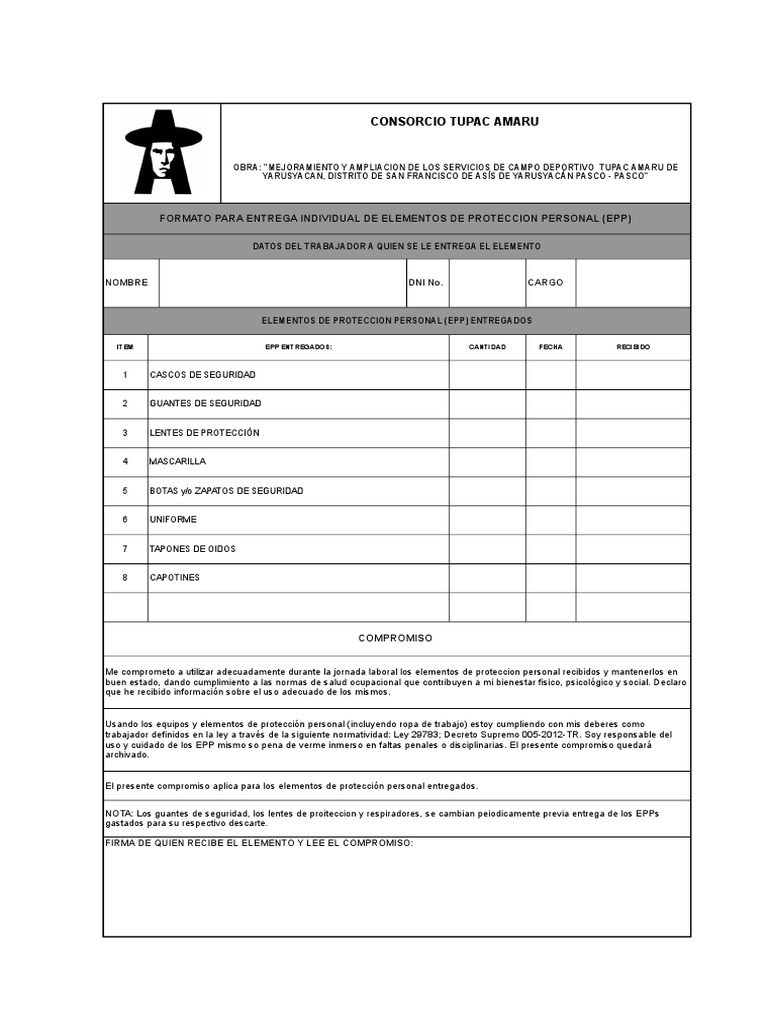 FormatoPara Entrega Individual de Elementos de Proteccion Personal (Epp)