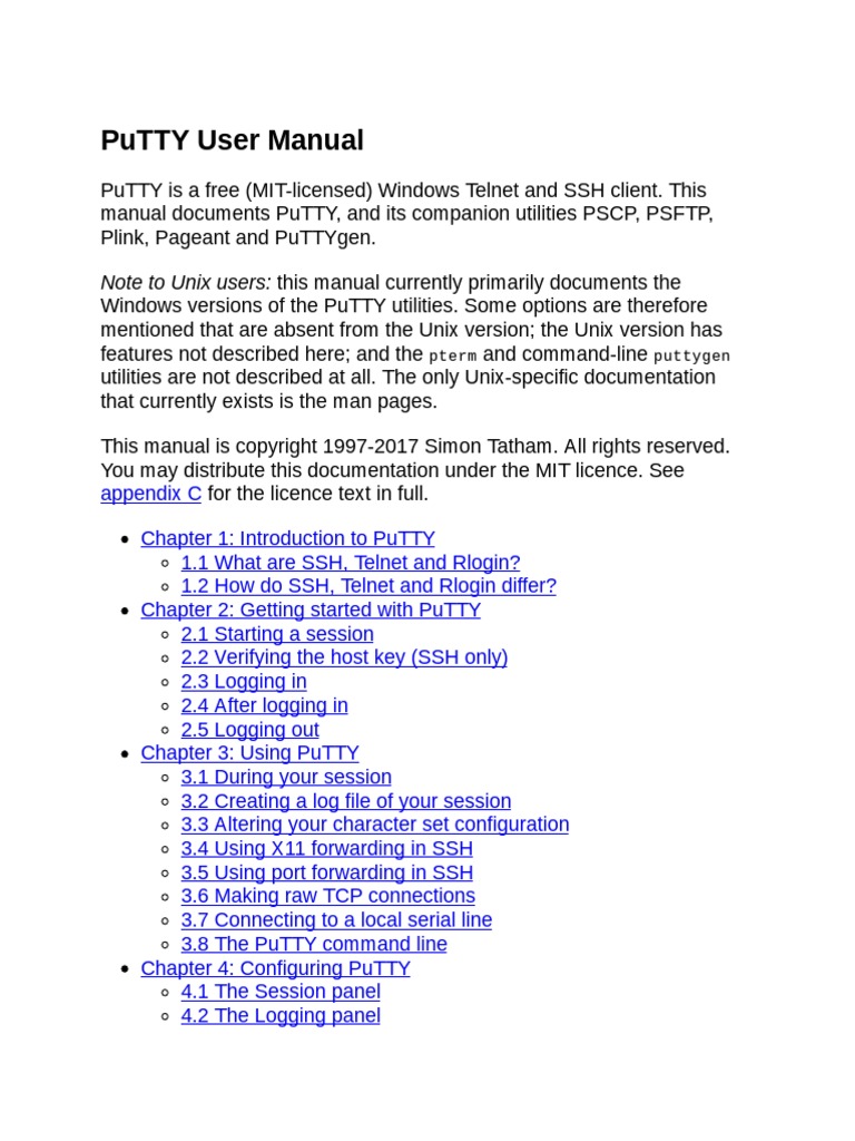 PuTTY User Manual PDF | PDF | Secure Shell | Port (Computer Networking)