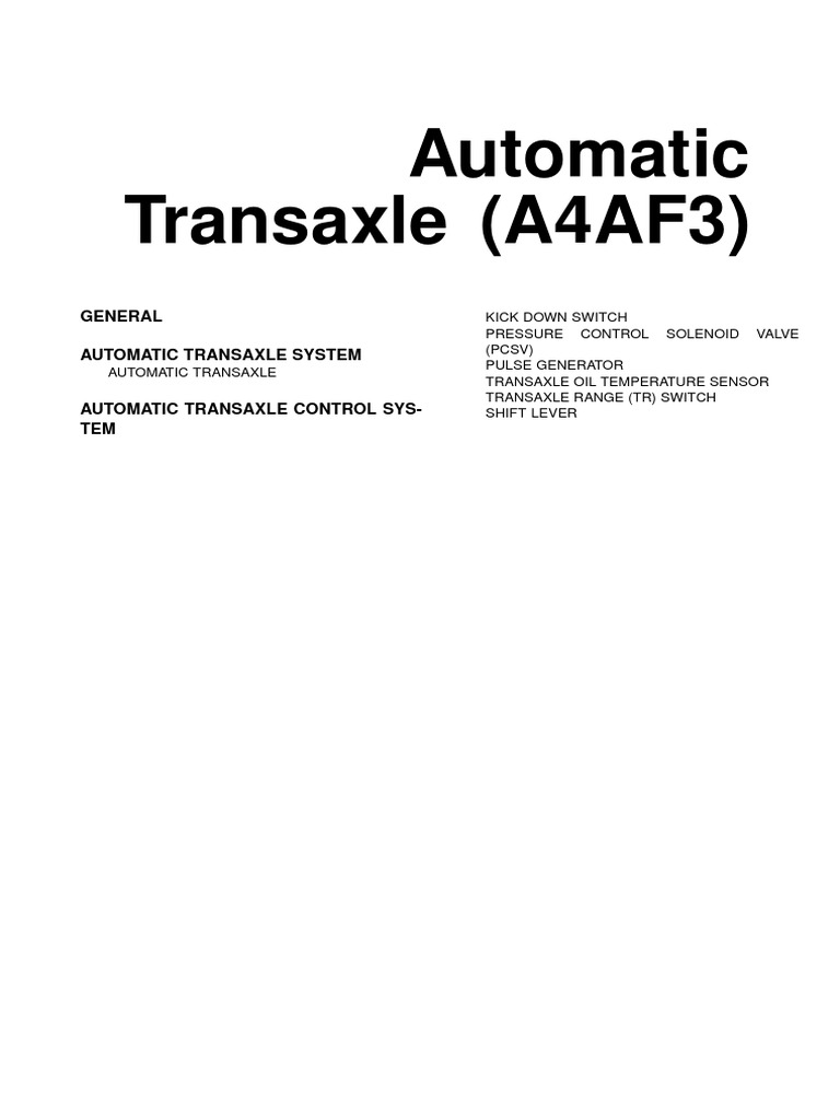 A4AF3 Automatic Transaxle Overview | PDF | Automatic Transmission | Clutch