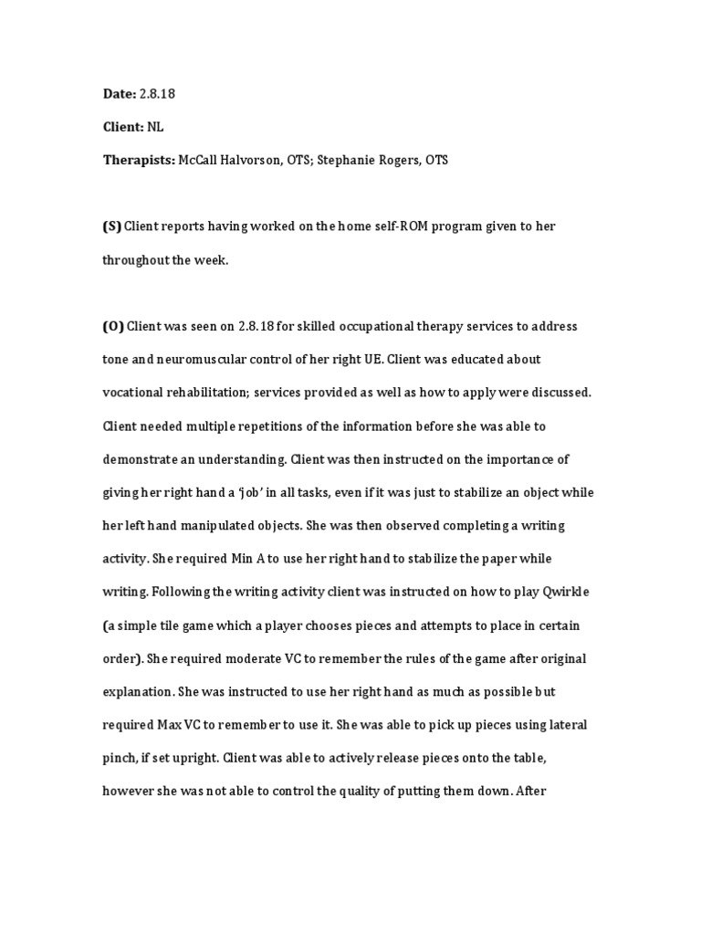 Occupational Therapy Progress Note | PDF