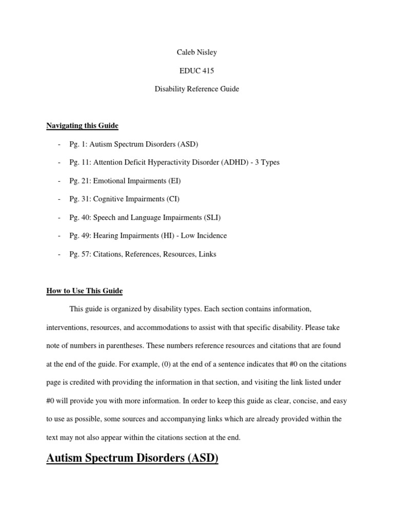 Disability Reference Guide for Educators | PDF | Autism Spectrum ...