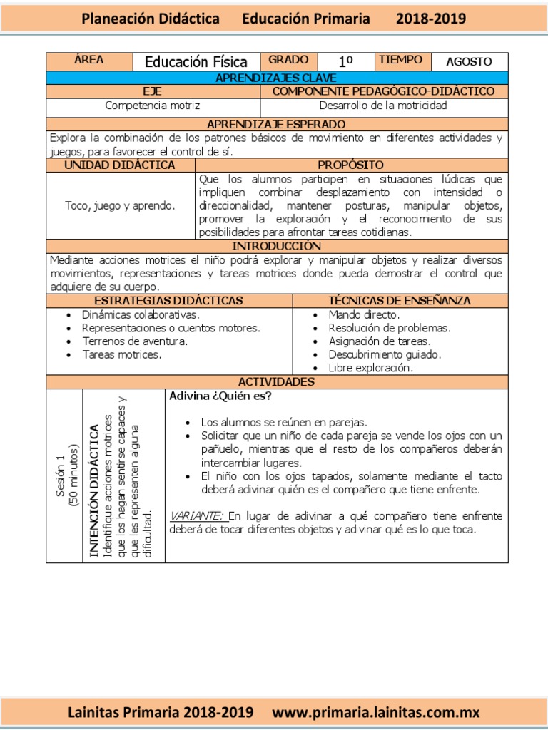 Planeación Didáctica Educación Física 1º | PDF | Educación primaria ...