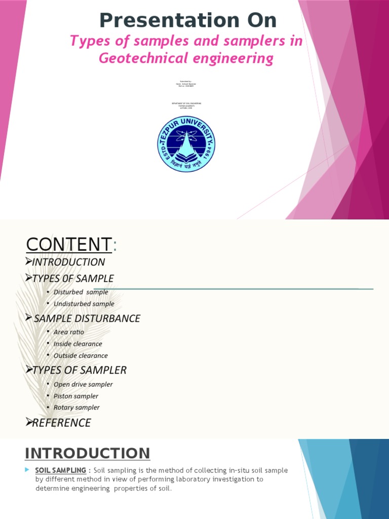 Presentation On Type of Sample and Sampler in Geotechnical Engineering 1234 PDF Geotechnical